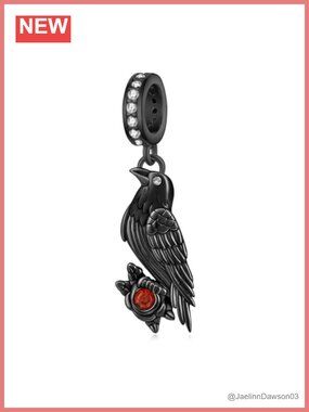 925 Sterling Silver Crow Raven Charm Bead for Bracelets Gothic Jewelry